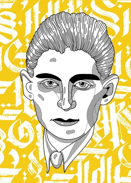 Líneas Vectoriales Ilustración Dibujada Mano Clásica Franz Kafka — Vector de stock