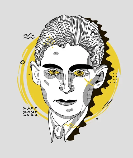 Líneas Vectoriales Ilustración Dibujada Mano Clásica Franz Kafka — Vector de stock