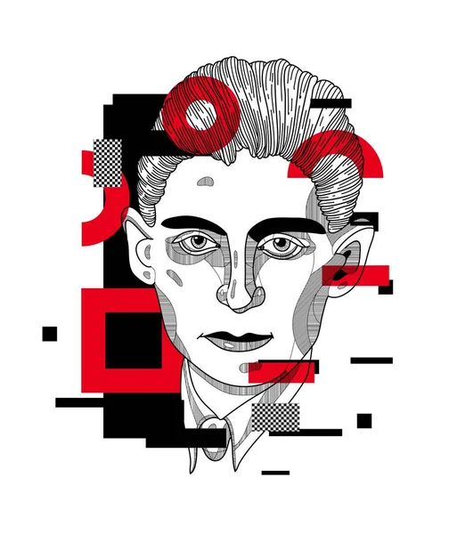 Líneas Vectoriales Ilustración Dibujada Mano Clásica Franz Kafka — Vector de stock