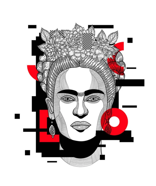 Vector Lines Classical Hand Drawn Illustration Frida Kahlo — Stock Vector