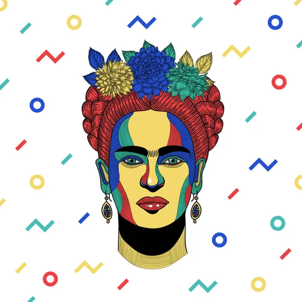 Linhas Vetoriais Ilustração Clássica Desenhada Mão Frida Kahlo — Vetor de Stock