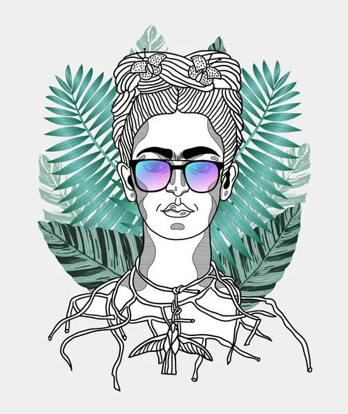 Lignes Vectorielles Illustration Classique Dessinée Main Frida Kahlo — Image vectorielle