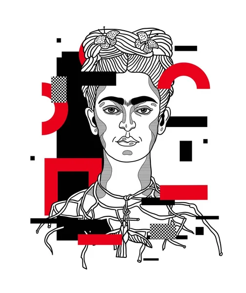 Vektorlinien Klassische Handgezeichnete Illustration Frida Kahlo — Stockvektor