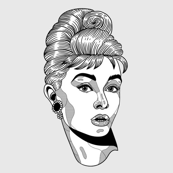 Ilustración Dibujada Mano Vectorial Audrey Hepburn — Archivo Imágenes Vectoriales