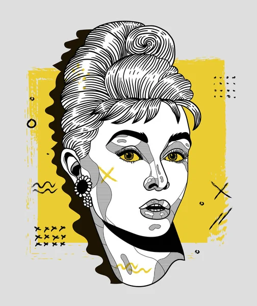 Vector Hand Drawn Illustration Audrey Hepburn — Stock Vector