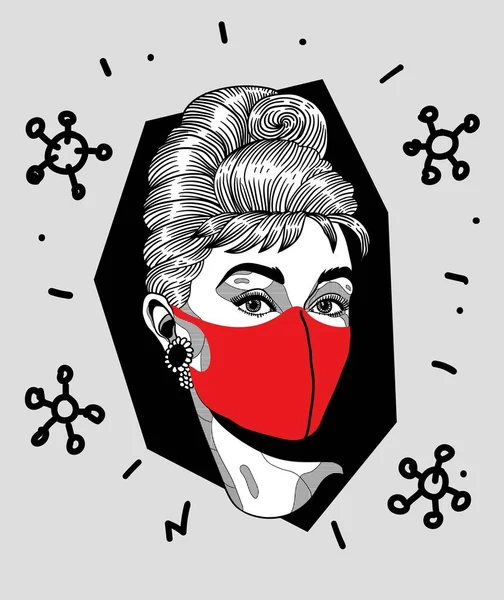 Ilustração Desenhada Mão Vetorial Audrey Hepburn Máscara — Vetor de Stock