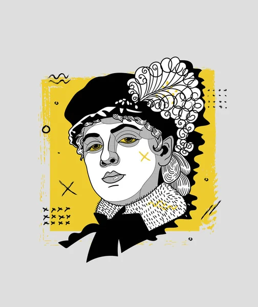 Lignes Vectorielles Illustration Classique Dessinée Main Kramskoi Femme Inconnue — Image vectorielle