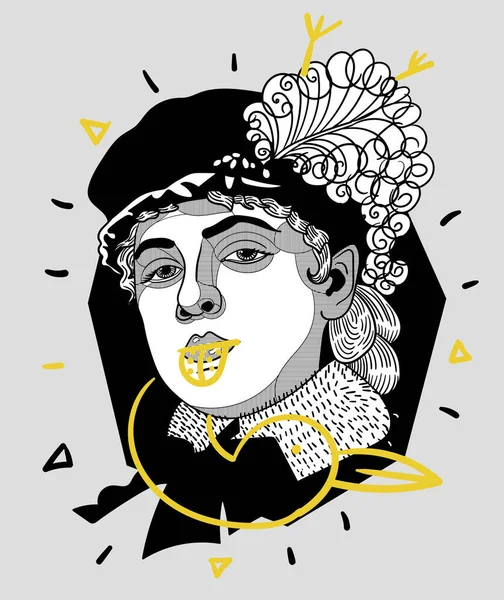 Векторные Линии Классическая Ручная Иллюстрация Мбаппе Неизвестная Женщина — стоковый вектор