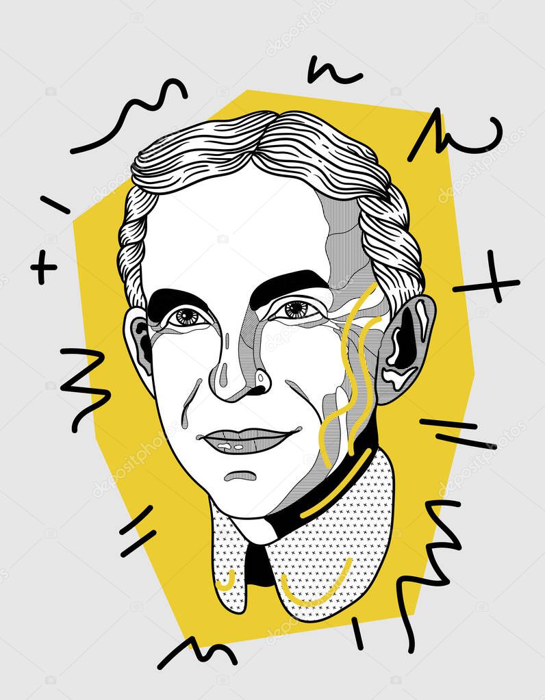 Vector lines classical hand drawn illustration. Henry Ford