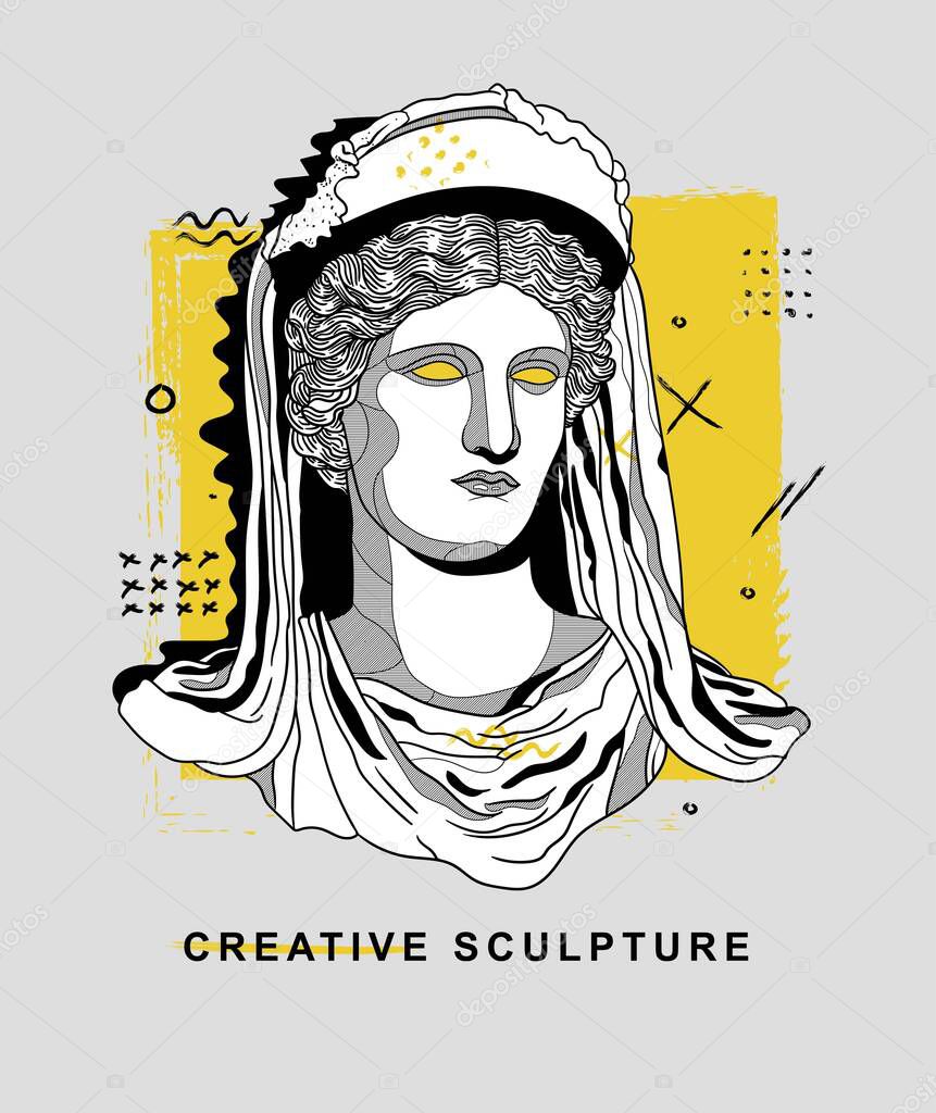 Vector lines classical hand drawn illustration. Demeter