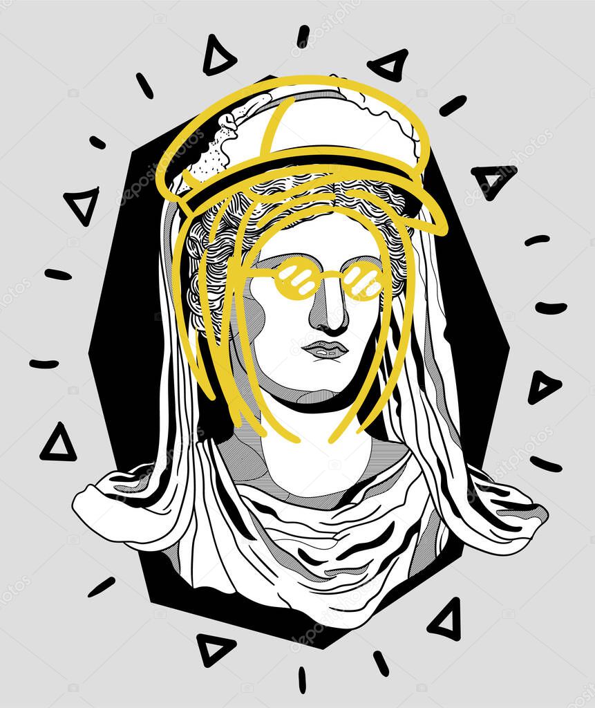 Vector lines classical hand drawn illustration. Demeter