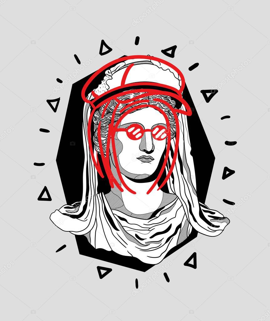 Vector lines classical hand drawn illustration. Demeter