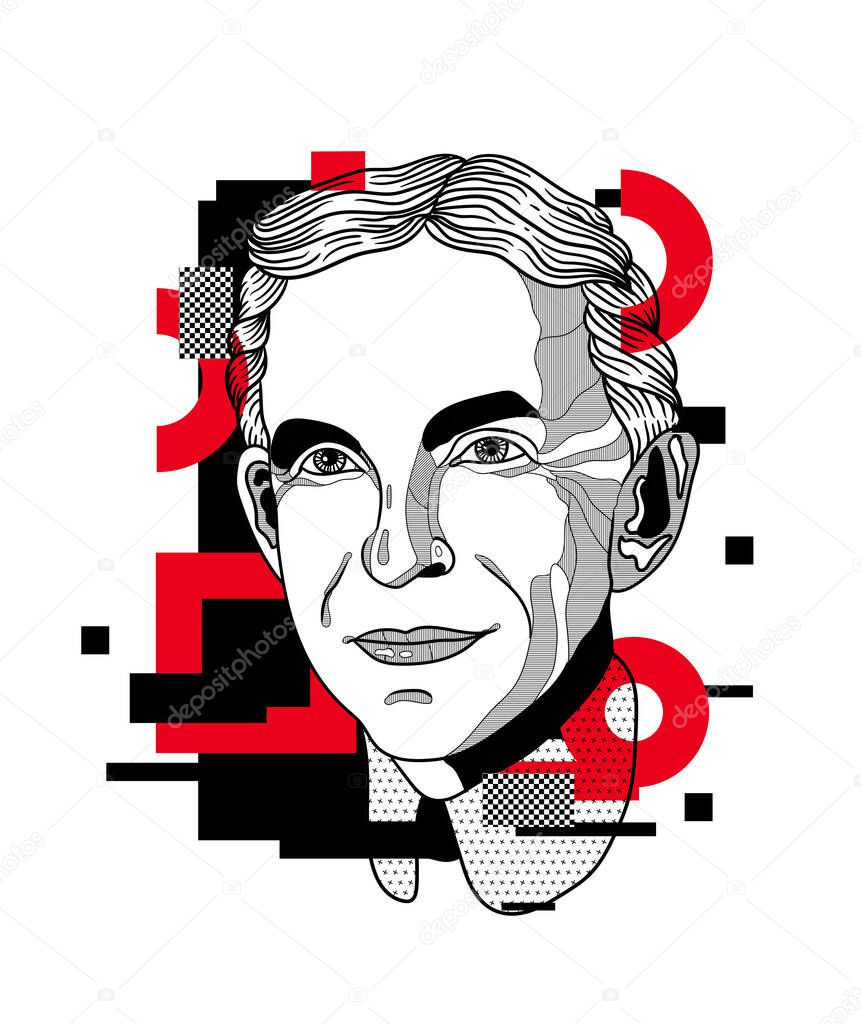 Vector lines classical hand drawn illustration. Henry Ford