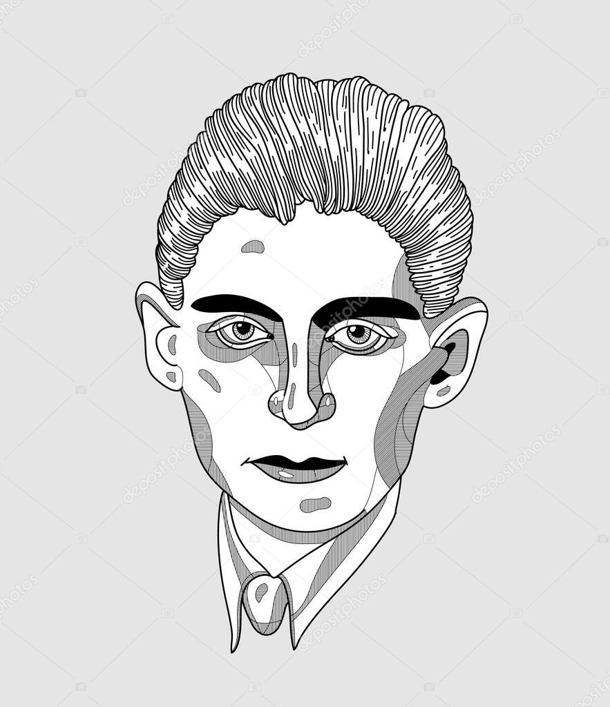 Vector lines classical hand drawn illustration. Franz Kafka