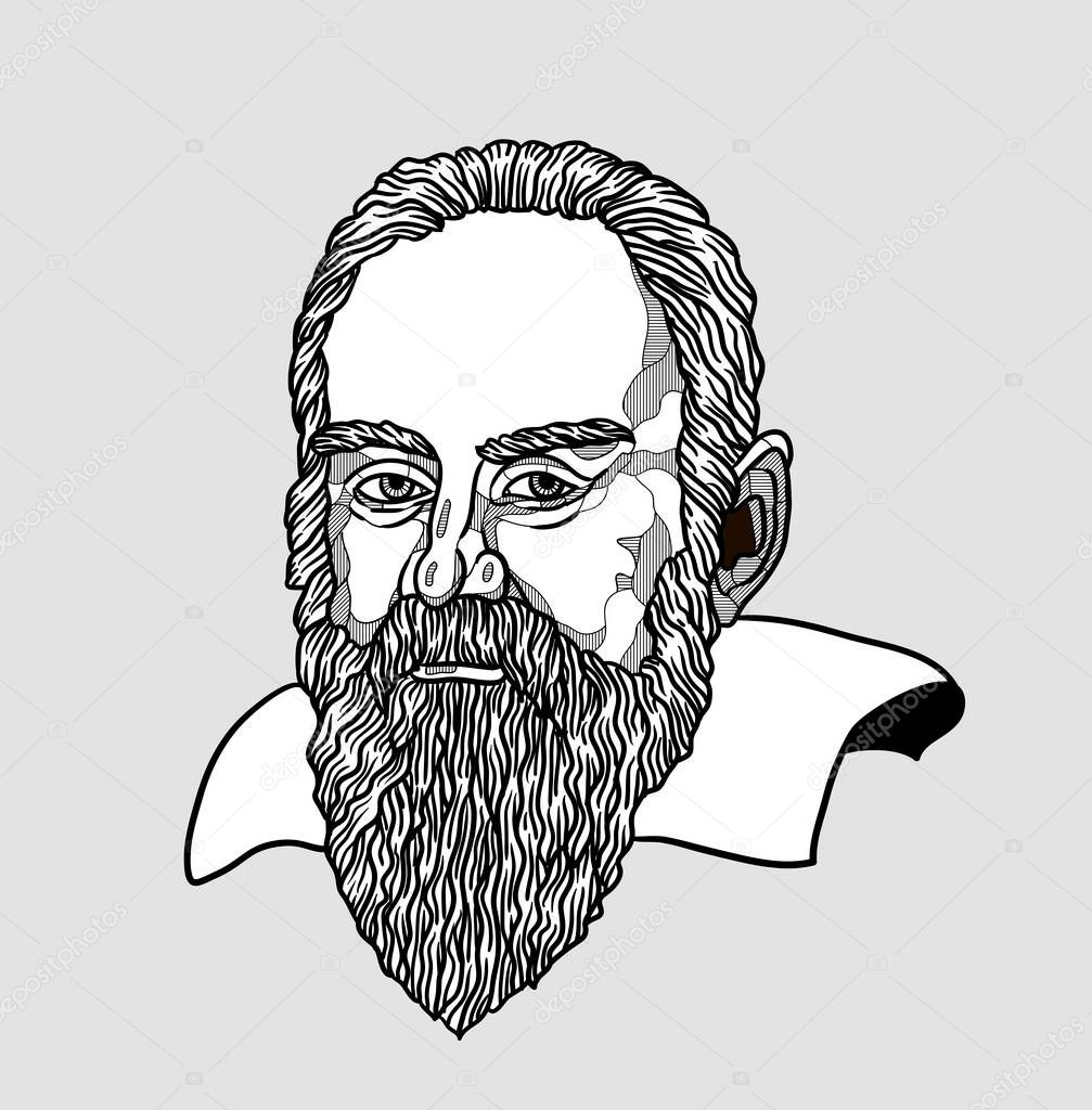 Vector lines classical hand drawn illustration. galileo