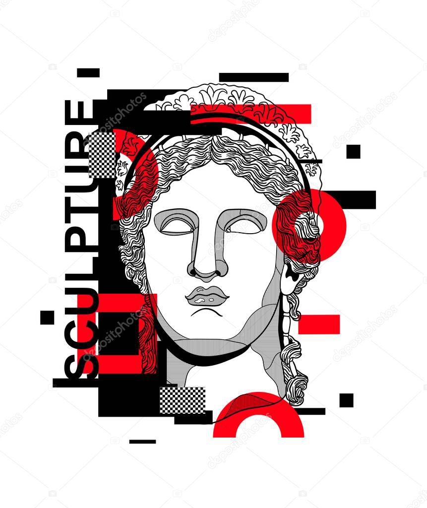 Vector lines classical hand drawn illustration. hera goddess