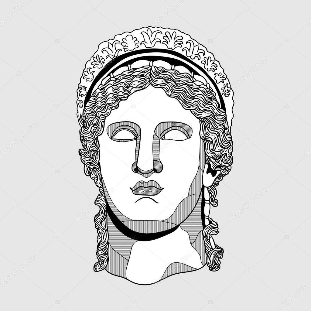 Vector lines classical hand drawn illustration. hera goddess