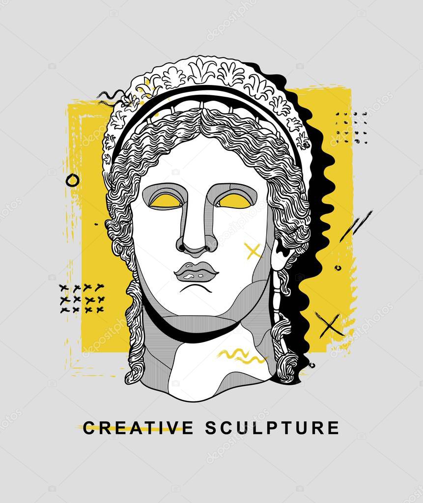 Vector lines classical hand drawn illustration. hera goddess