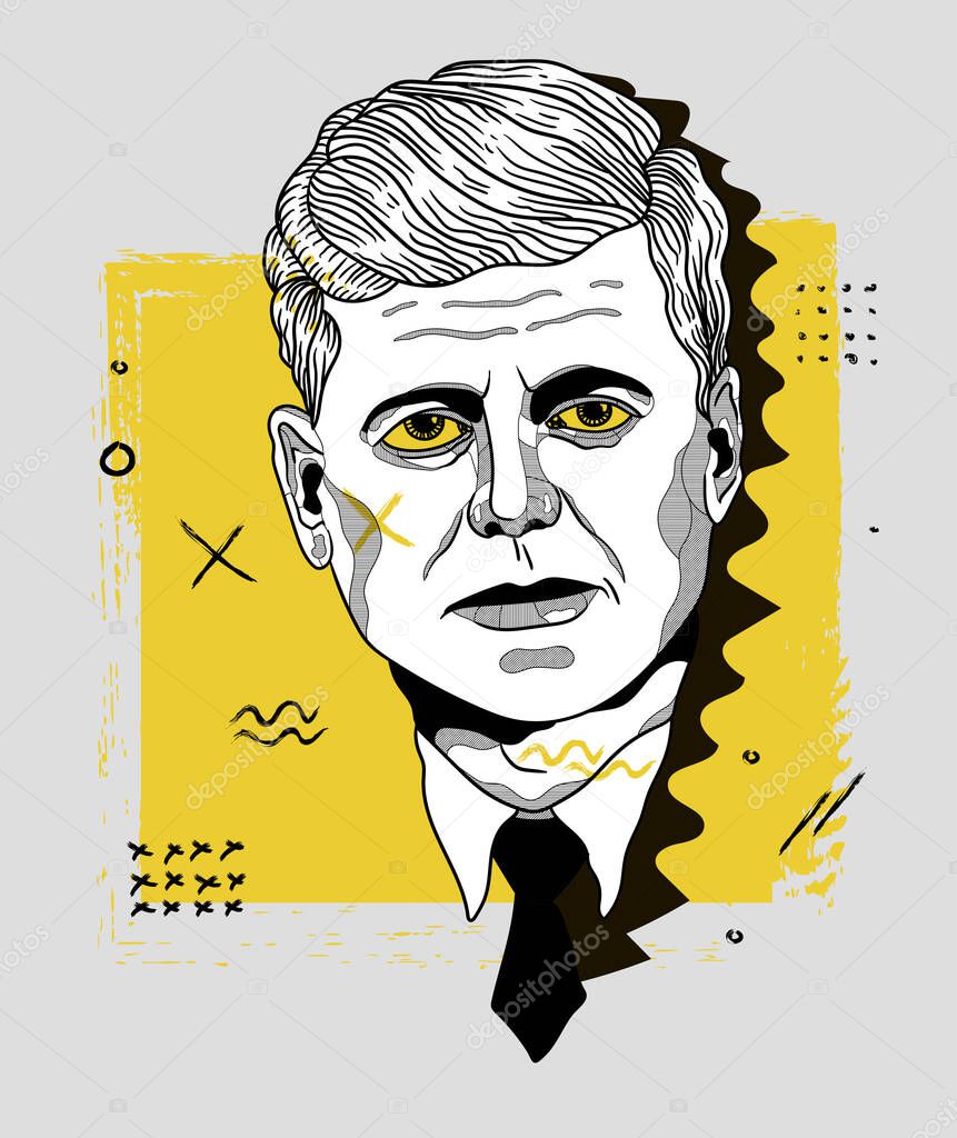 Vector lines classical hand drawn illustration.  kennedy