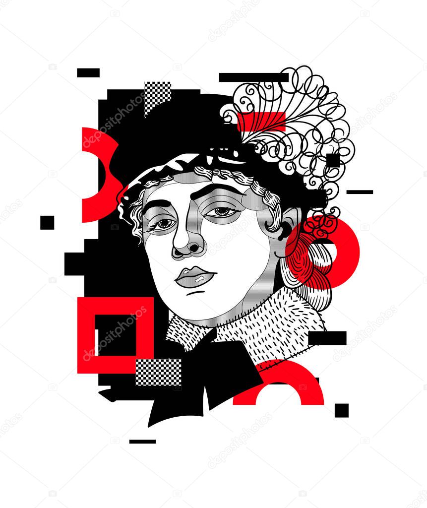 Vector lines classical hand drawn illustration. kramskoi. Unknown woman 