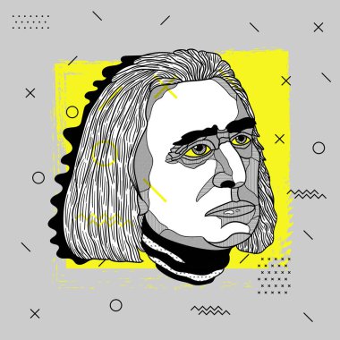 Franz Liszt. Vektör illüstrasyon eli çizildi.
