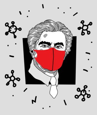 Vektör çizgileri klasik el çizimi illüstrasyon. Maskeli Malevich. 