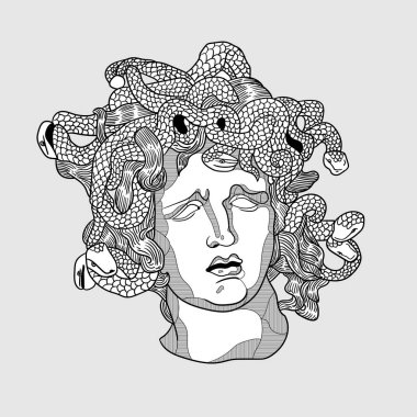 Vektör çizgileri klasik el çizimi illüstrasyon. medusa 