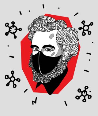 Vektör çizgileri klasik el çizimi illüstrasyon. Maskeli Monet 