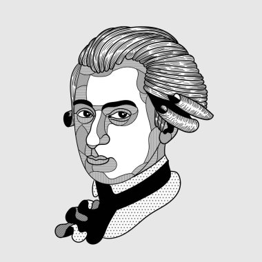 mozart portresi, yaratıcı kompozisyon, vektör illüstrasyonu