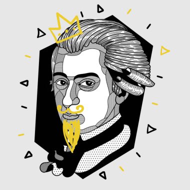 mozart portresi, yaratıcı kompozisyon, vektör illüstrasyonu