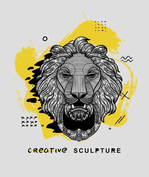 Δημιουργική Σύγχρονη Κλασική Γλυπτική Λιοντάρι Shirt Design Printing Ρούχα Τσάντες — Διανυσματικό Αρχείο