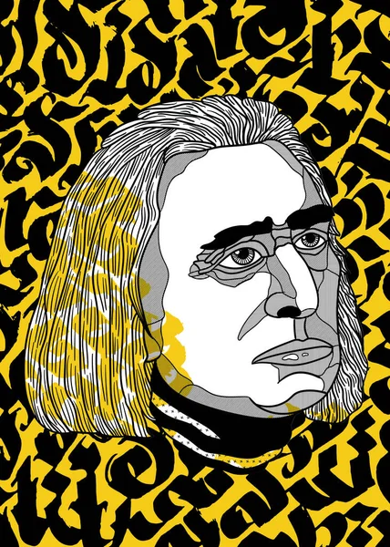 Franz Liszt Ilustração Vetorial Desenhada Mão — Vetor de Stock