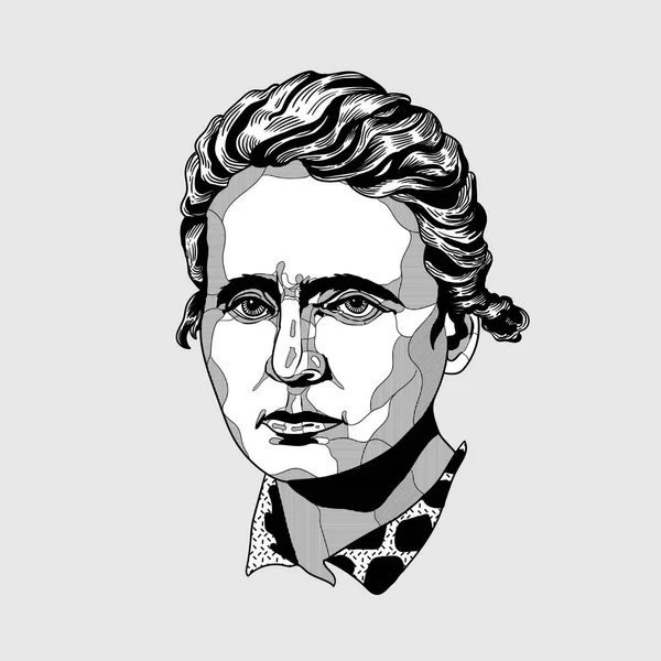 Líneas Vectoriales Ilustración Dibujada Mano Clásica Marie Curie — Vector de stock