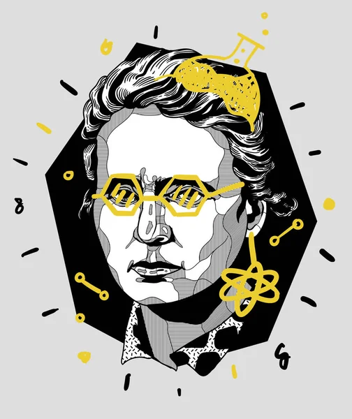 Vektör çizgileri klasik el çizimi illüstrasyon. Marie Curie.