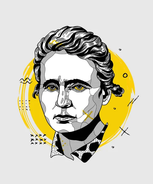 Vektorlinjer Klassisk Handritad Illustration Marie Curie — Stock vektor