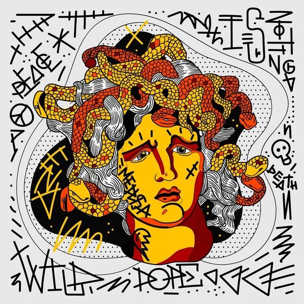 Vektör çizgileri klasik el çizimi illüstrasyon. medusa 