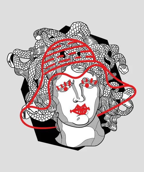 Vektorlinien Klassische Handgezeichnete Illustration Medusa — Stockvektor