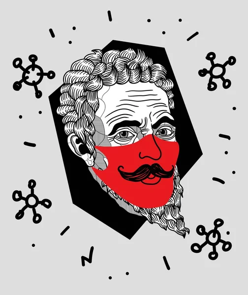 Vectorlijnen Klassieke Handgetekende Illustratie Mikelangelo Met Masker — Stockvector