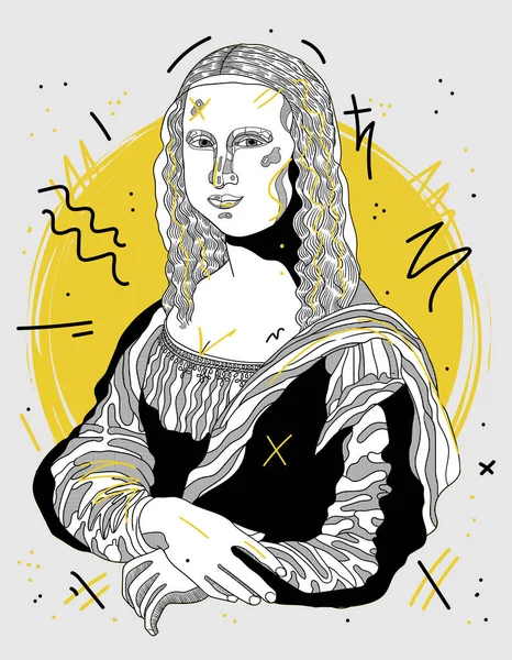 Векторні Лінії Класична Ілюстрація Намальована Рукою Мона Ліза — стоковий вектор