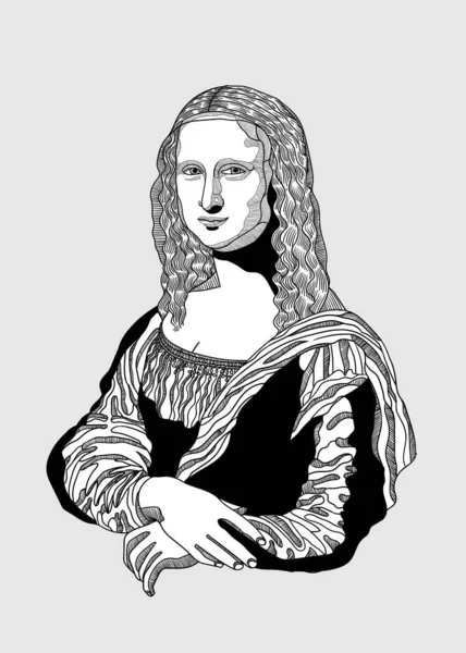 Vektör Çizgileri Klasik Çizimi Illüstrasyon Mona Lisa — Stok Vektör