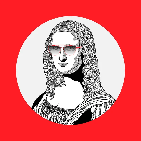 Векторные Линии Классическая Ручная Иллюстрация Mona Lisa — стоковый вектор