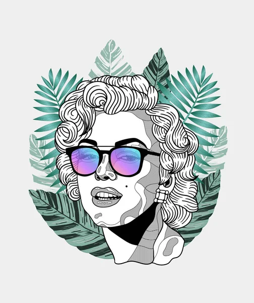 Lignes Vectorielles Illustration Classique Dessinée Main Monroe Dans Les Lunettes — Image vectorielle