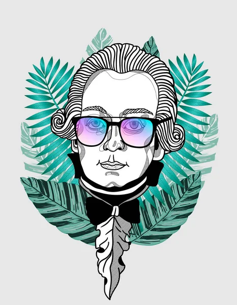 Mozart Lunettes Soleil Portrait Composition Créative Illustration Vectorielle — Image vectorielle