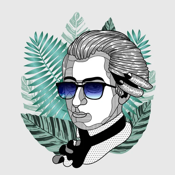 Mozart Ochelari Soare Portret Compoziție Creativă Ilustrație Vectorială — Vector de stoc