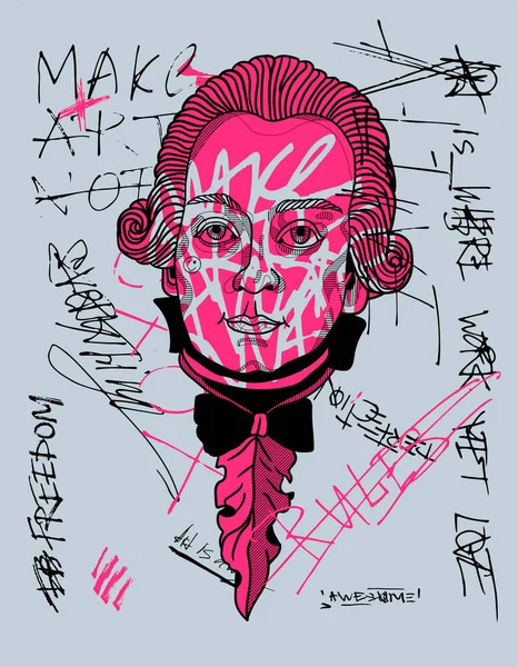 Mozart Portret Creatieve Compositie Vector Illustratie — Stockvector