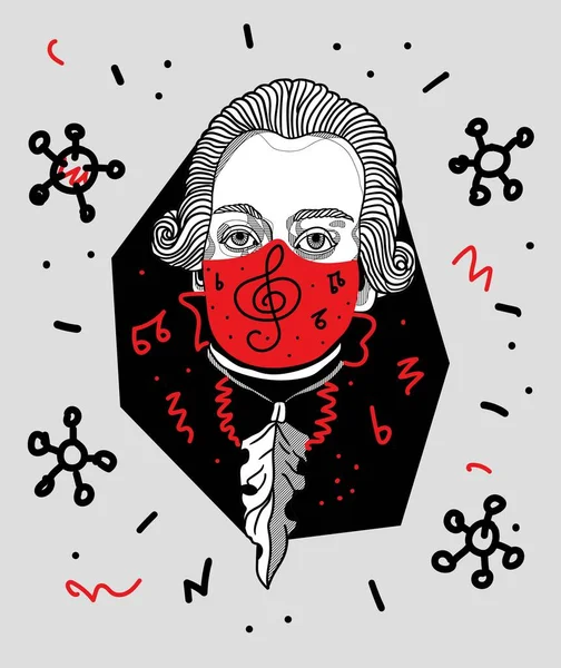 Mozart Masque Portrait Composition Créative Illustration Vectorielle — Image vectorielle