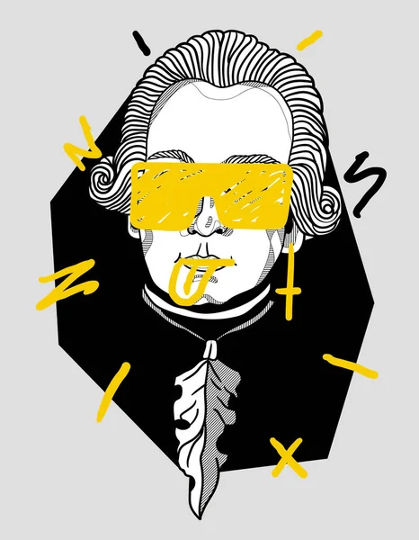 Mozart Gafas Sol Retrato Composición Creativa Vector Ilustración — Archivo Imágenes Vectoriales