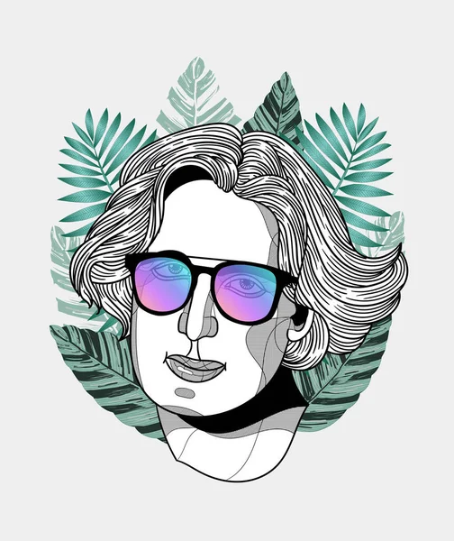 Linhas Vetoriais Ilustração Clássica Desenhada Mão Oscar Wilde Óculos Sol —  Vetores de Stock