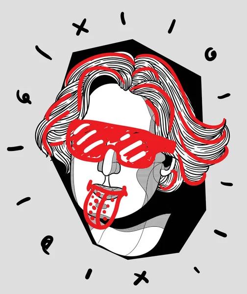 Líneas Vectoriales Ilustración Dibujada Mano Clásica Oscar Wilde Gafas Sol — Vector de stock