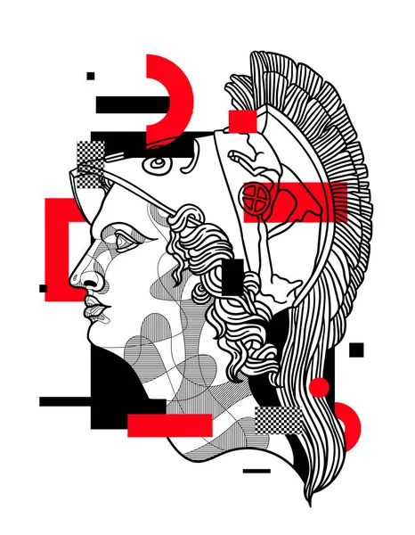 Pallas Athena portresi, yaratıcı kompozisyon, vektör illüstrasyonu